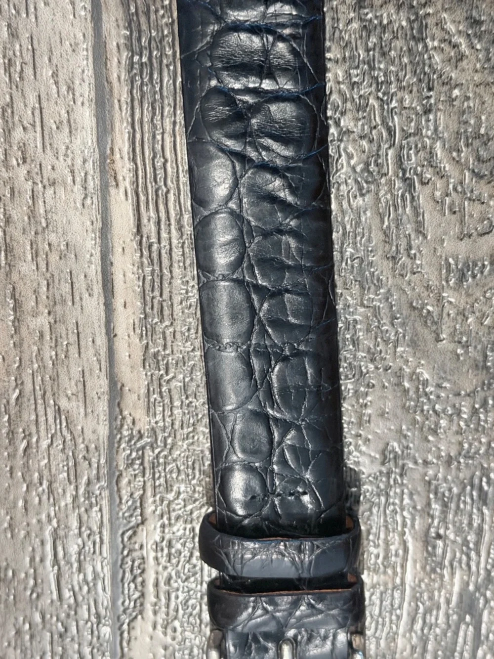 Torino Leather Black Alligator Grain Embossed Calfskin Belt Size 44 Made in USA